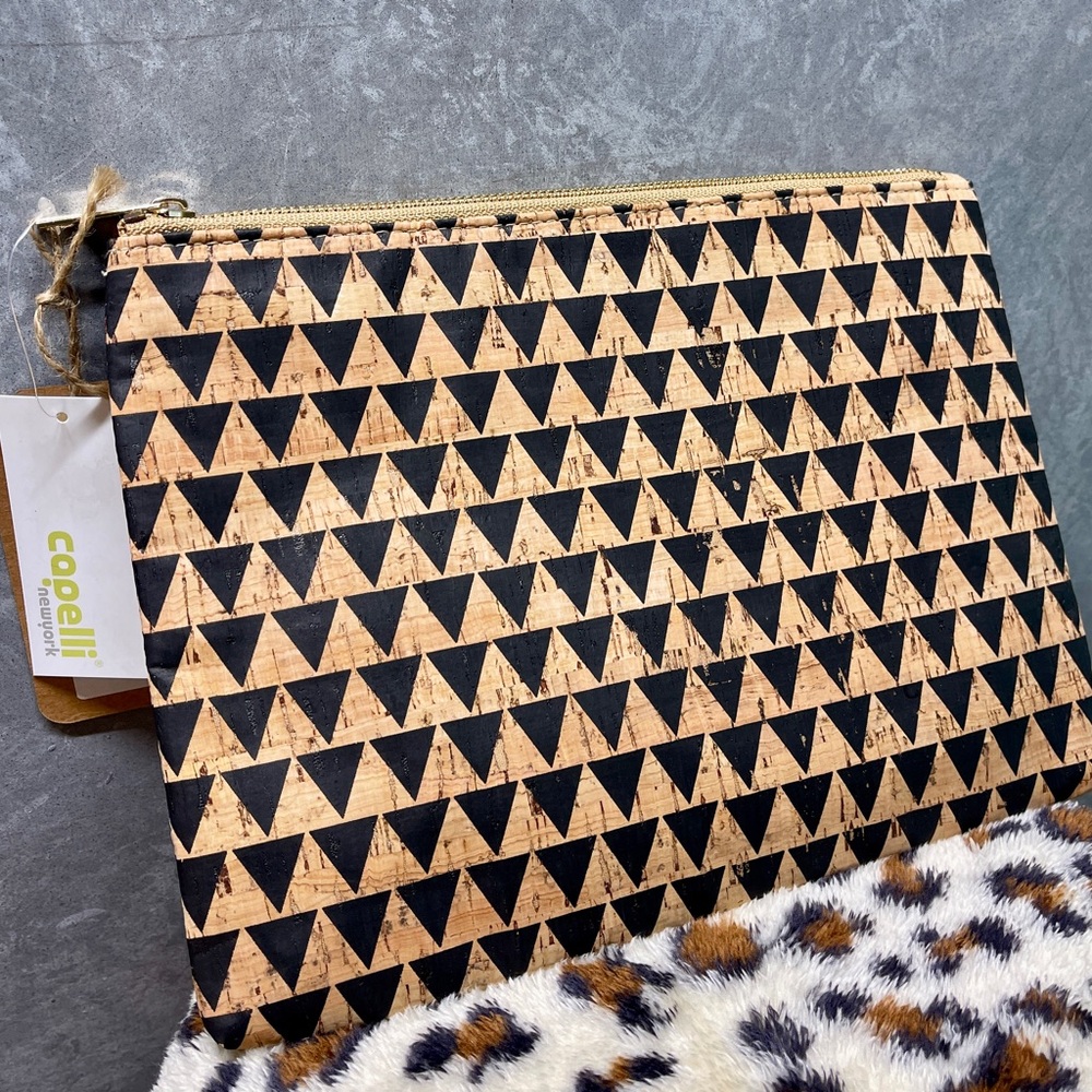Capelli of New York Cork Clutch with Black Triangles NWT Zip Pouch